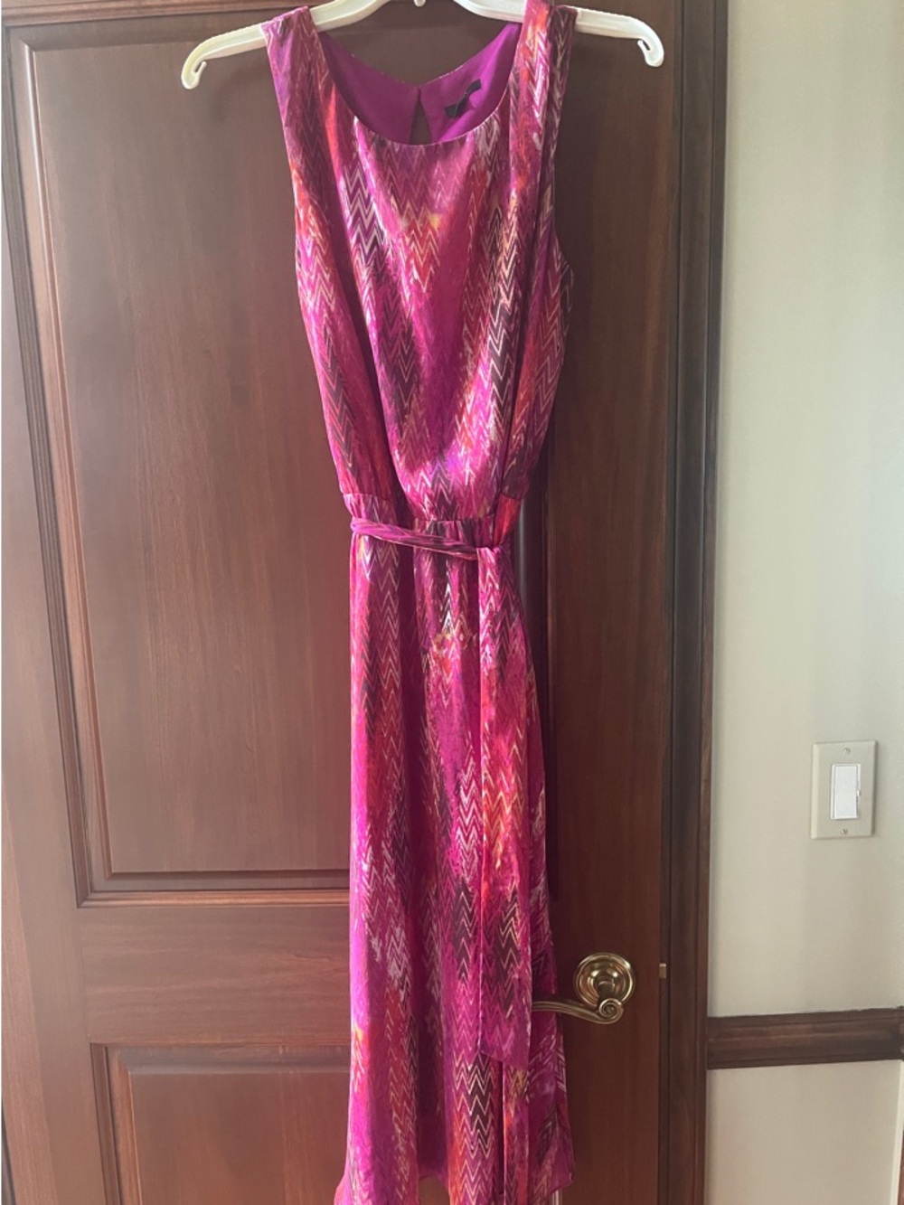 MSK Lined Fuchsia Zigzag Print Sleeveless Maxi Dress